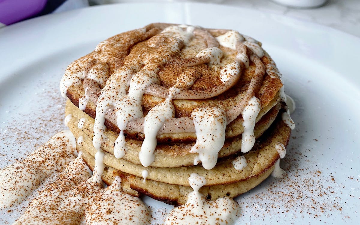 Low Sugar, High Protein Cinnamon Roll Pancakes