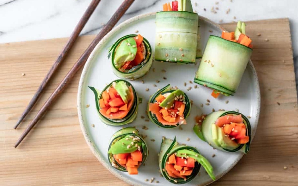 Cucumber-wrapped sushi